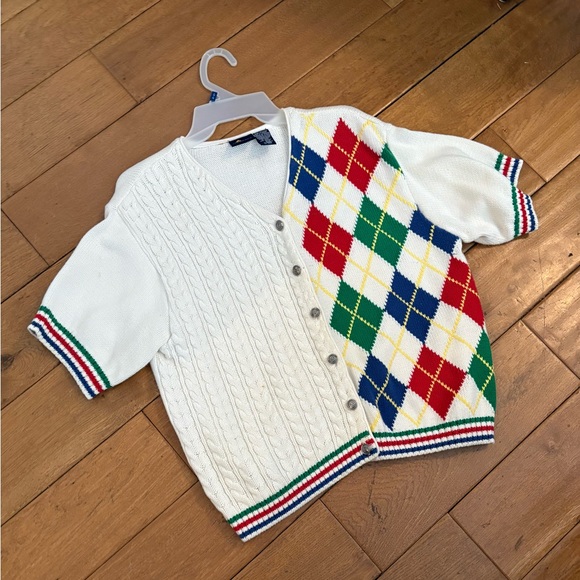 Vintage Sweaters - Vintage Liz Sport Colorful Argyle Cardigan Sweater